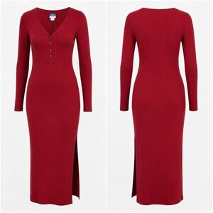 Old Navy Midi Column Henley Dress Brick Red Sz S Cotton Stretch Casual